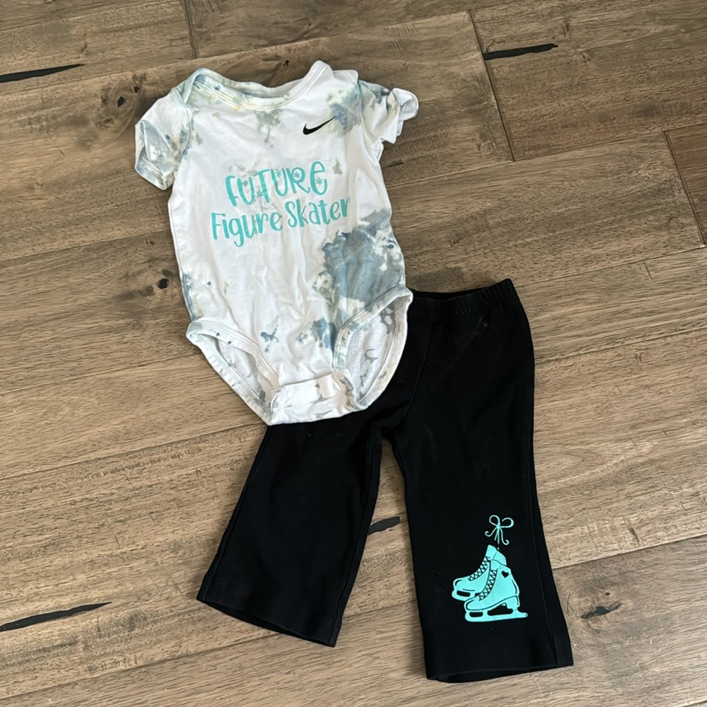 9 month future figure skater ⛸️ set includes Nike onesie and long stretch pants